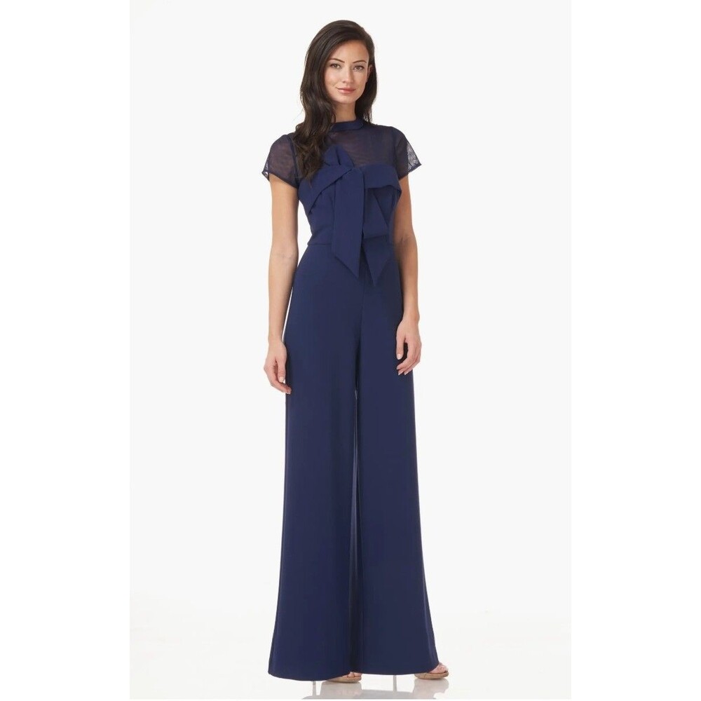 NEW JS COLLECTIONS Stretch Crepe TWISTED BOW JUMPSUIT SIZE 18 NAVY NORDSTROM
